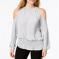 Alfani Women's Cold Shoulder Long Sleeve Jewel Neck Top Gray Size Large