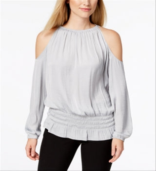 Alfani Women's Cold Shoulder Long Sleeve Jewel Neck Top Gray Size Large