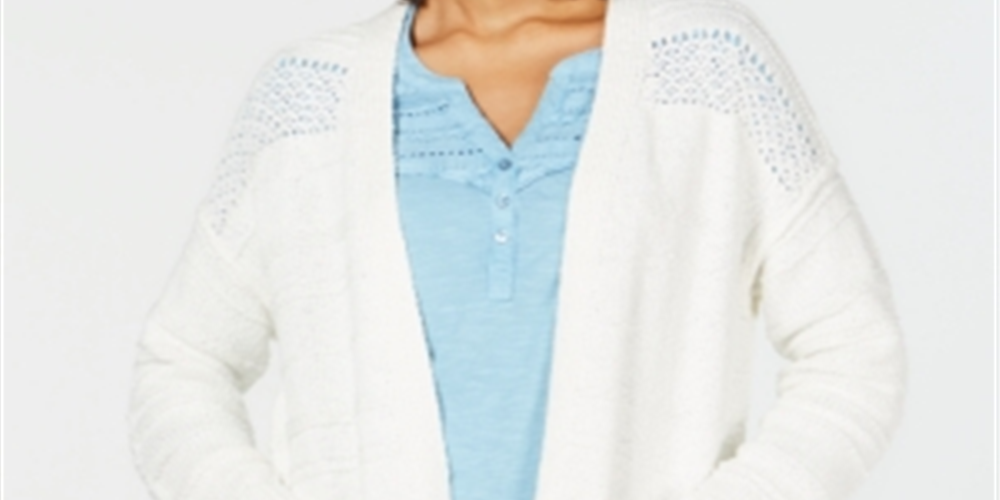 Style & Co Women's Open Front Pointelle Knit Cardigan White Size X-Large