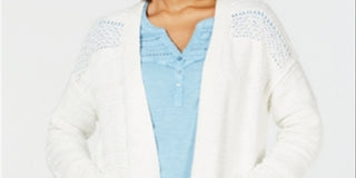 Style & Co Women's Open Front Pointelle Knit Cardigan White Size X-Large