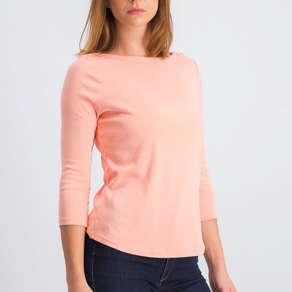 Charter Club Boat-Neck Button-Shoulder Top Peach Size XXL