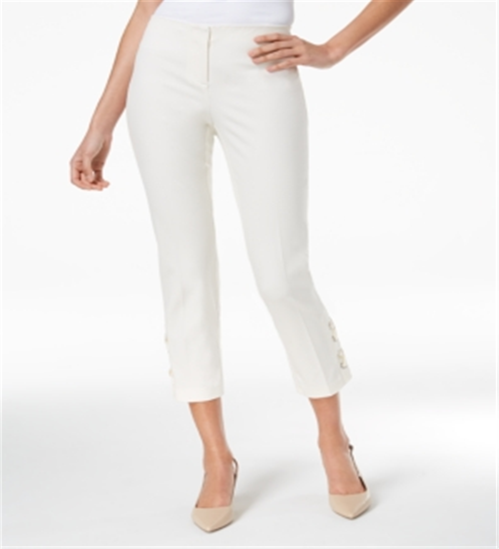 Alfani Women's Lace-up Stretch Tab Front Ankle Pants White Size 14