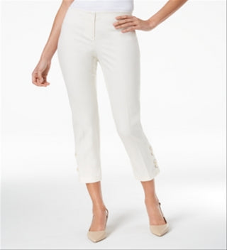 Alfani Women's Lace-up Stretch Tab Front Ankle Pants White Size 14