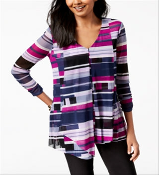 Alfani Women's Draped Asymmetrical Mesh Top Blue Size Petite S