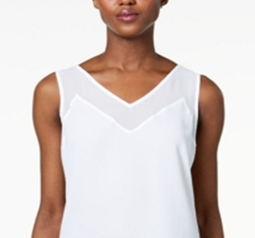 INC International Concepts Women's Illusion Trim Tank Top White Size Petite Small