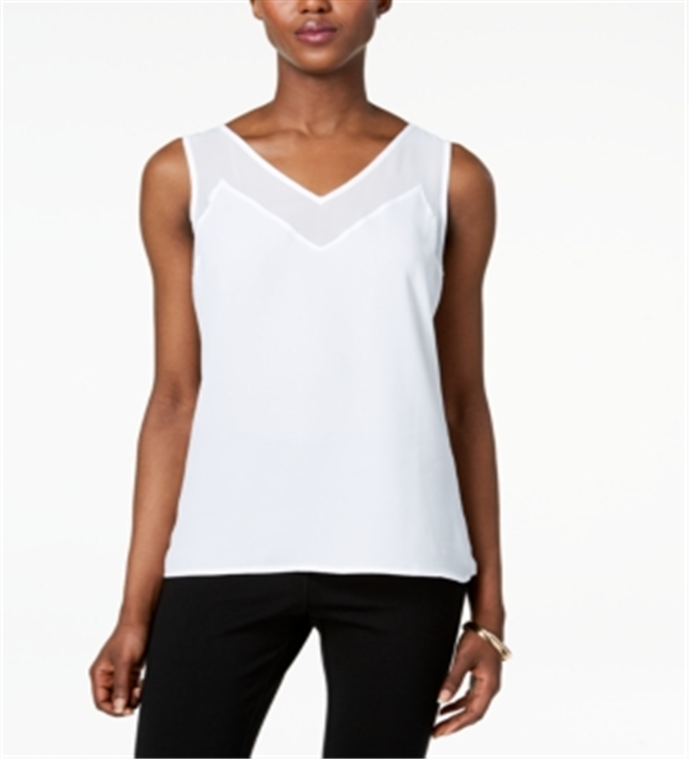 INC International Concepts Women's Illusion Trim Tank Top White Size Petite Small