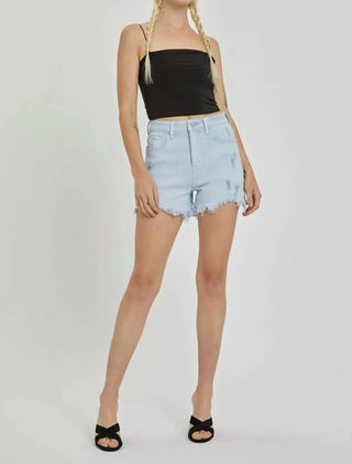 Risen - Full Size High Rise Distressed Detail Denim Shorts