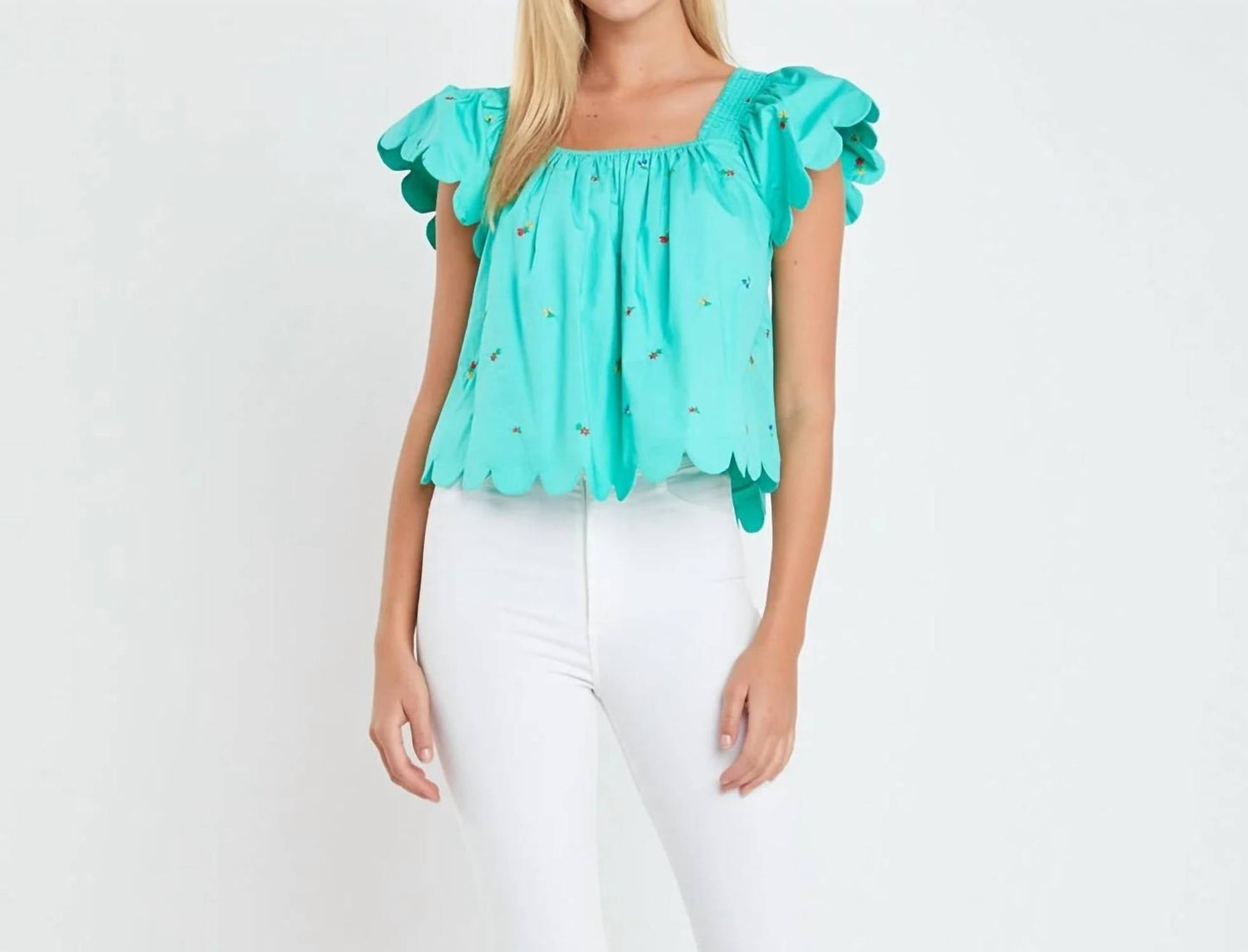 2.7 August Apparel - Women's Scalloped Hem Ruffle Detail Top