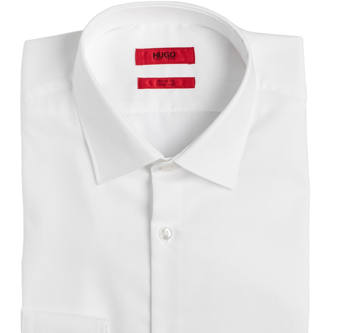 Hugo Boss Men's Slim Fit Solid Cotton Dress Shirt White Size 15