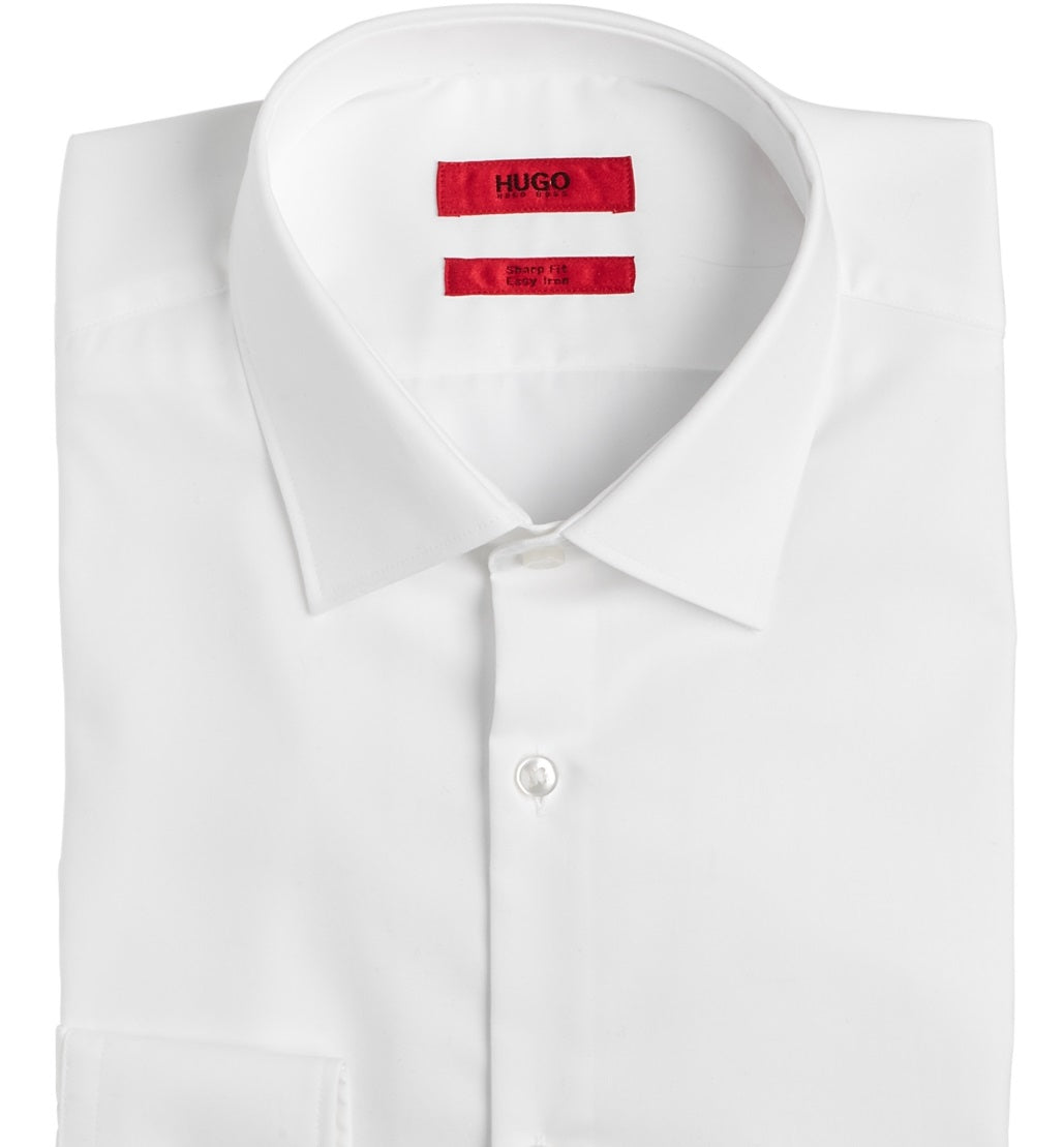 Hugo Boss Men's Slim Fit Solid Cotton Dress Shirt White Size 17