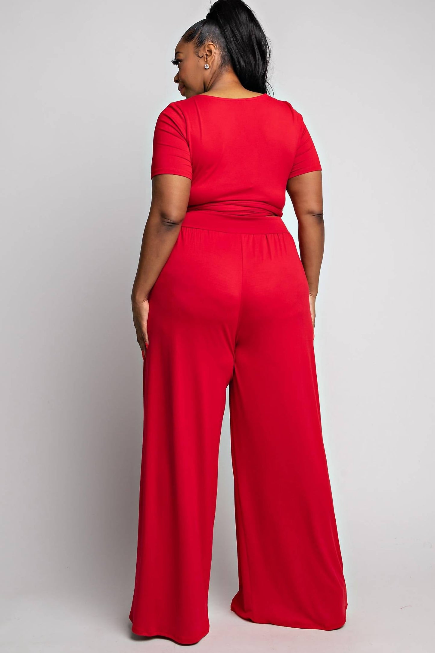 The Curve La - Plus Size Wrap Around Short Sleeve Top And Pants Set