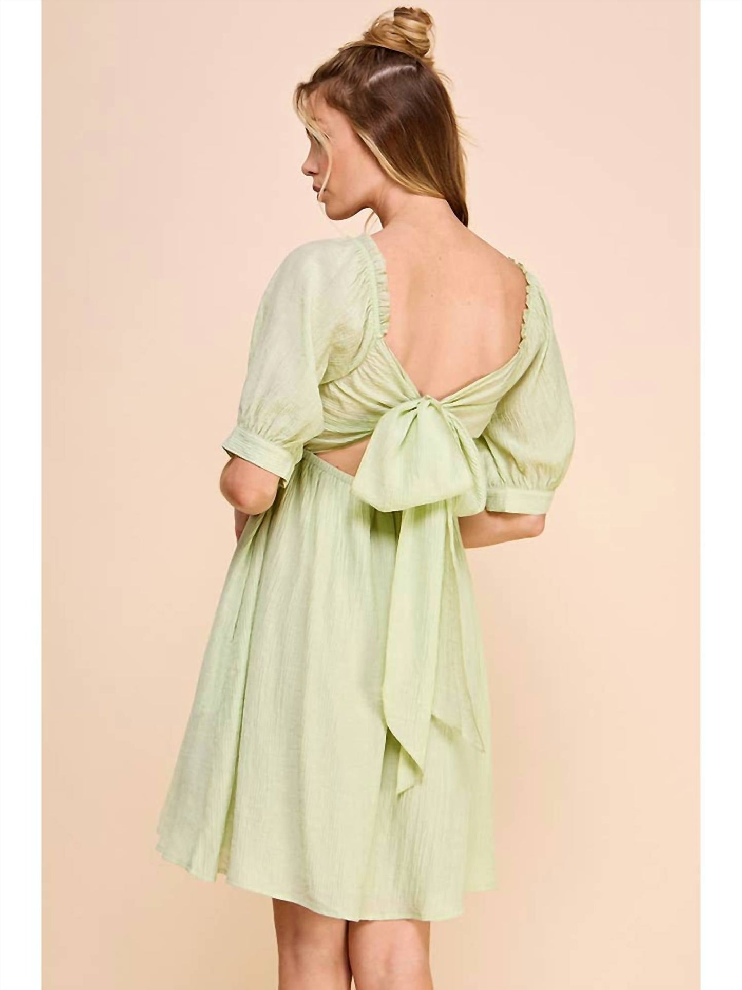 Allie Rose - Textured Puff Sleeve Babydoll Dress