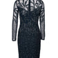 Adrianna Papell - Boat Neck Long Sleeve Mesh Dress