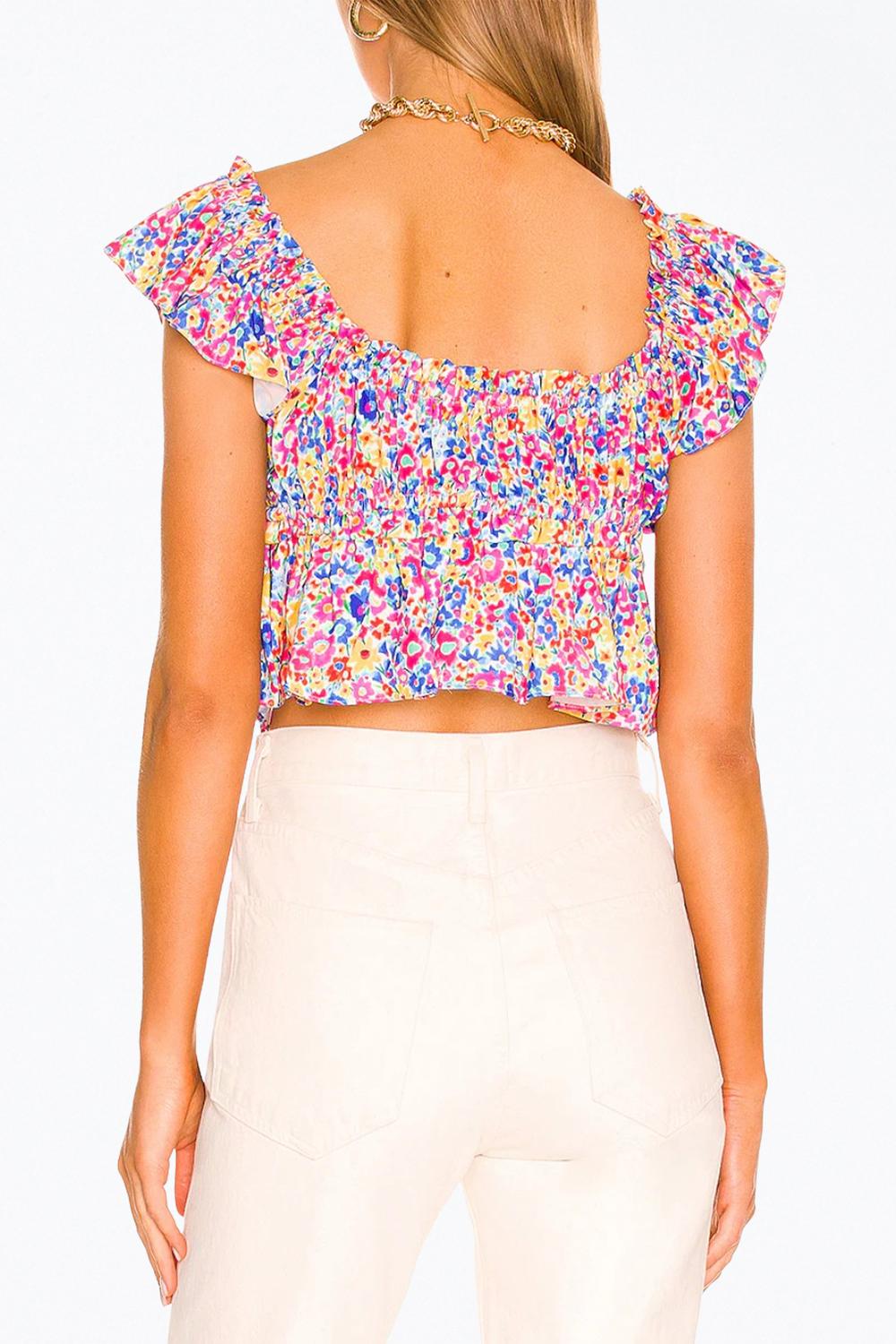 For Love & Lemons - SASHA FLORAL-PRINT CUTOUT CROPPED TOP