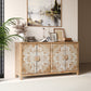 60" Wood Accent Cabinet with 4 Doors Brown and Antique White