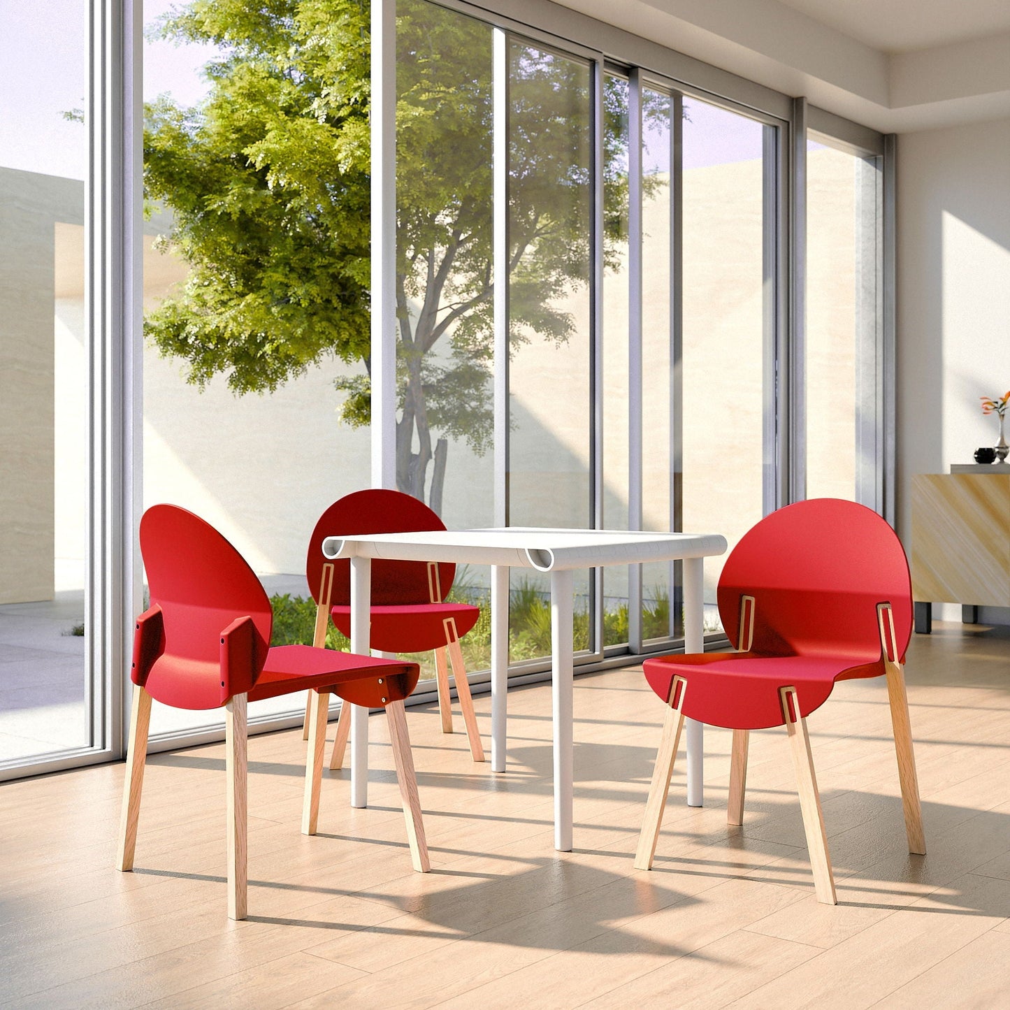 4 Piece Set of Single Chairs With a Design Combining Modern and Traditional Elements