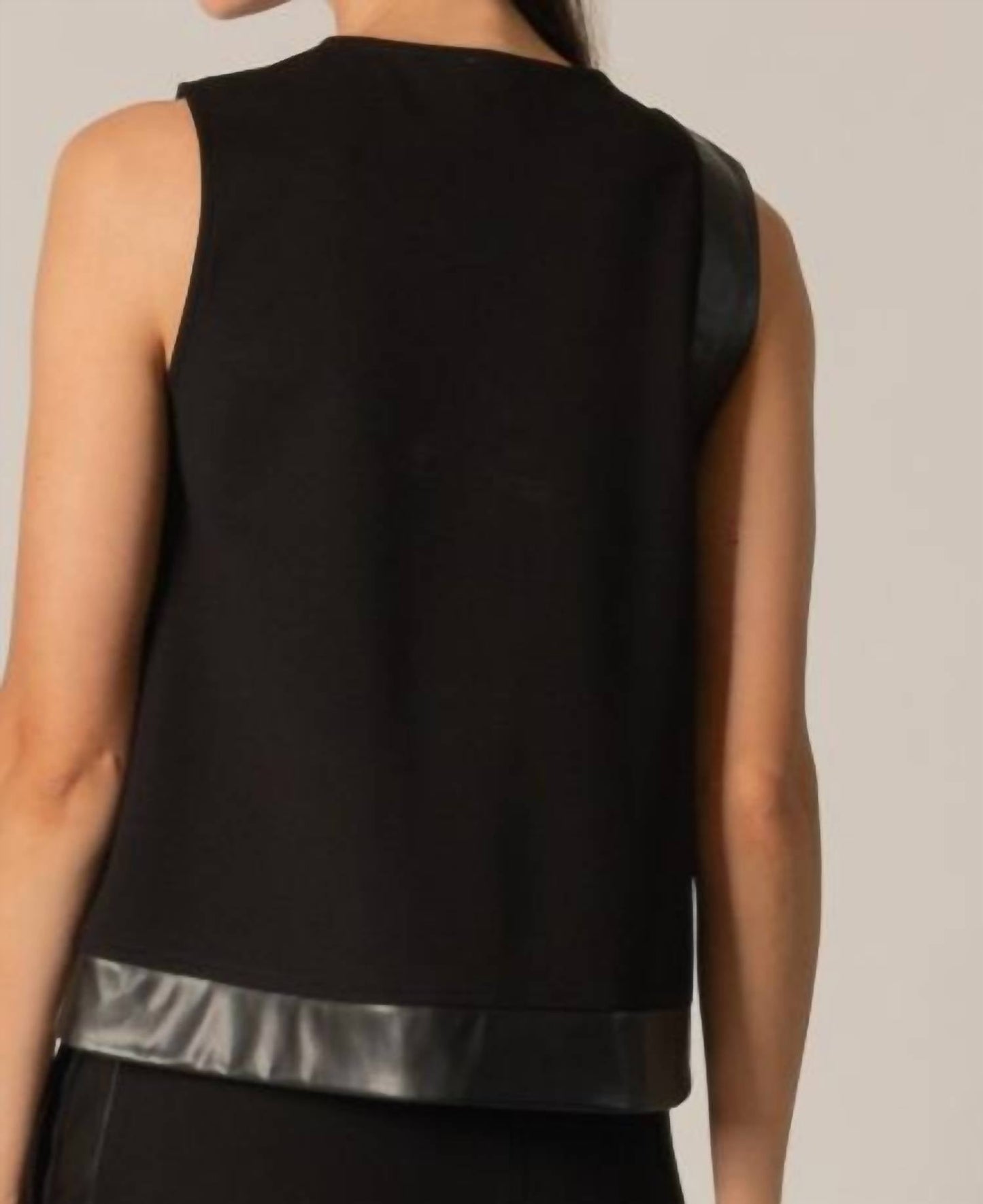 Before You Collection - Contrast Faux Leather Sleeveless Top
