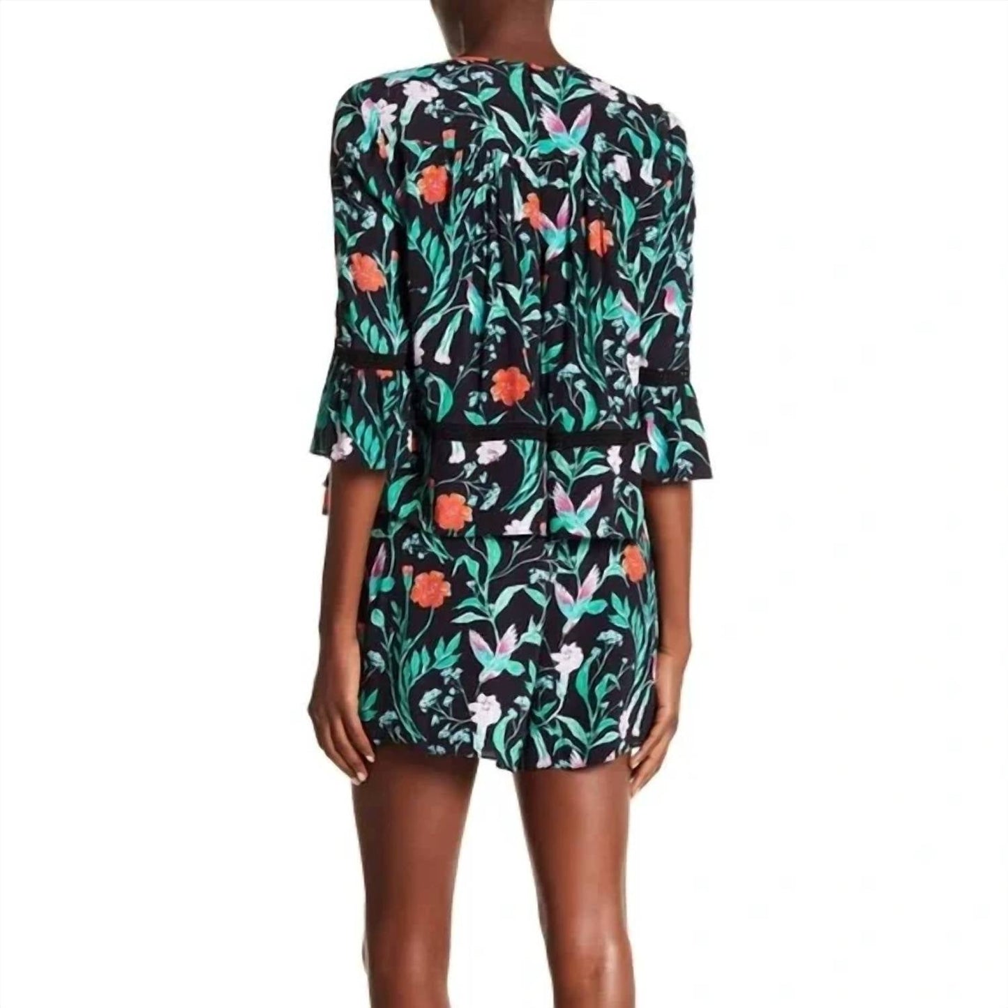 Kate Spade - Jardin Crepe Floral Bell Sleeve Romper