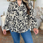 Double Take - Full Size Printed Ruffle Trim Balloon Sleeve Shirt