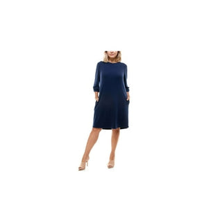 Women's Navy Pocketed Jersey Knit Shift Dress - Plus Size