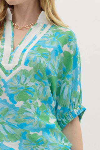 Entro - Floral Caftan Contrasted Top