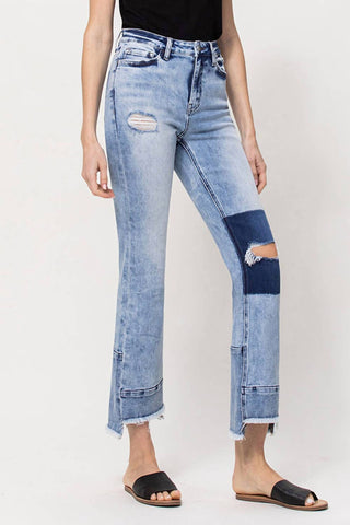 Flying Monkey - High Rise Distressed Patched Crop Flare Jeans