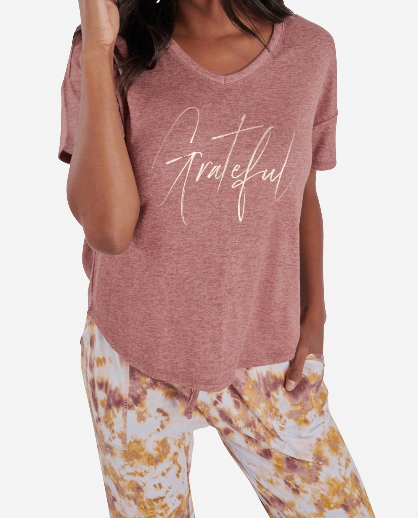 Danskin - Short Sleeve Hacci Pajama Set With Jogger