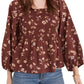 Madewell Lucie Smocked Square Neck Cotton Peplum Blouse in Dark Merlot, Size 16