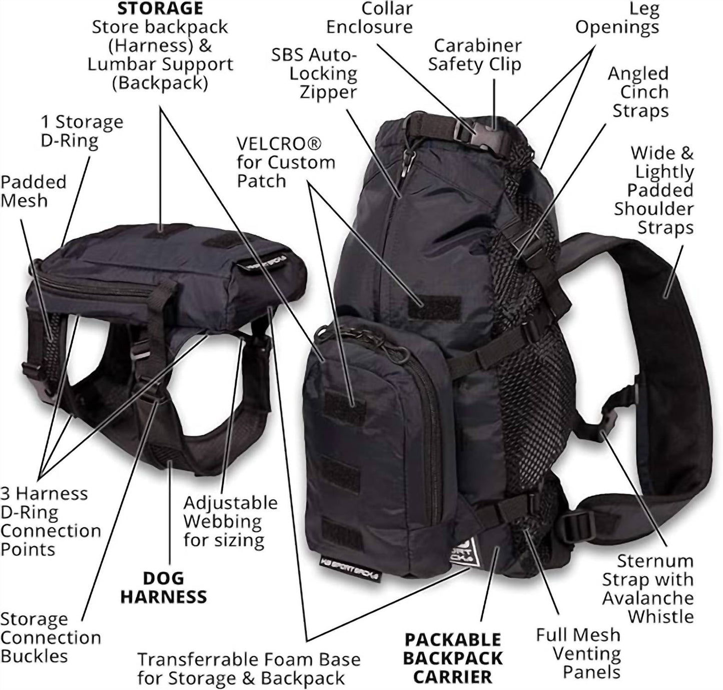 K9 Sport Sack - Walk-on | Lightweight & Packable Dog Carrier With Harness & Storage
