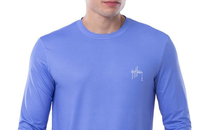 Guy Harvey Men's Moisture Wicking Upf 50 Logo Graphic Long Sleeve T-Shirt Blue Size Large
