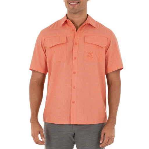 Guy Harvey Men's Heathered Textured Fishing Shirt Orange Size Medium