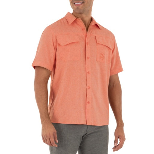 Guy Harvey Men's Heathered Textured Fishing Shirt Orange Size Medium