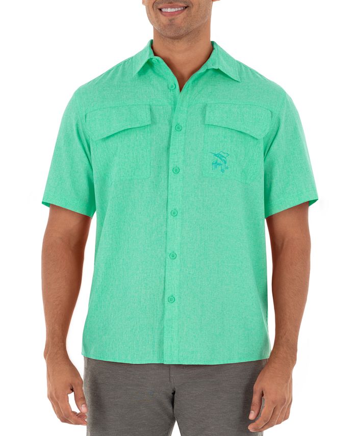 Guy Harvey Men's Heathered Textured Fishing Shirt Green Size XX-Large