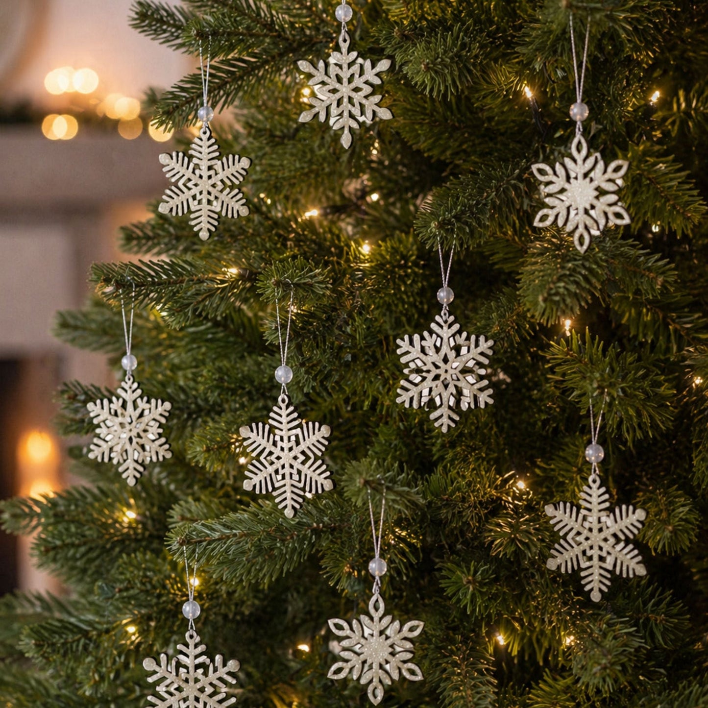 Wooden Mini Snowflake Ornament (Set of 18)