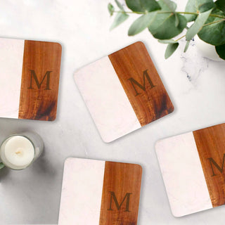 Creative Gifts International - Marble and Acacia Wood Square Coasters - Set Of 4