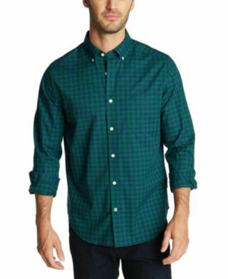 Nautica Men's Sail Navtech Wrinkle Resistant Plaid Shirt Green Size X-Large