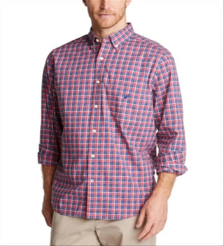 Nautica Men's Classic Fit Blue Sail Casual Plaid Shirt Red Size Small