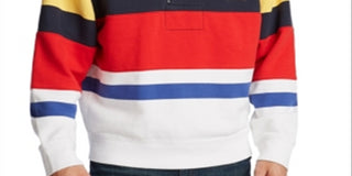 Nautica Men's Stand Collar Quarter Zip Stripe Sweatshirt Blue Size XX-Large