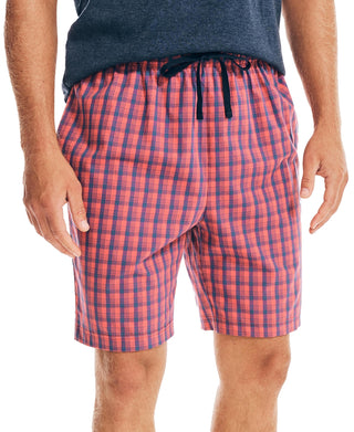 Nautica Men's Classic Fit Plaid Poplin Sleep Shorts Red Size Medium