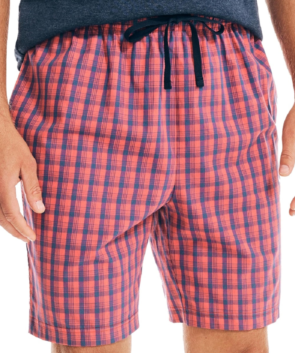 Nautica Men's Classic Fit Plaid Poplin Sleep Shorts Red Size Medium