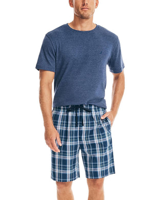 Nautica Men's Classic Fit Plaid Cotton Sleep Shorts Blue Size Large