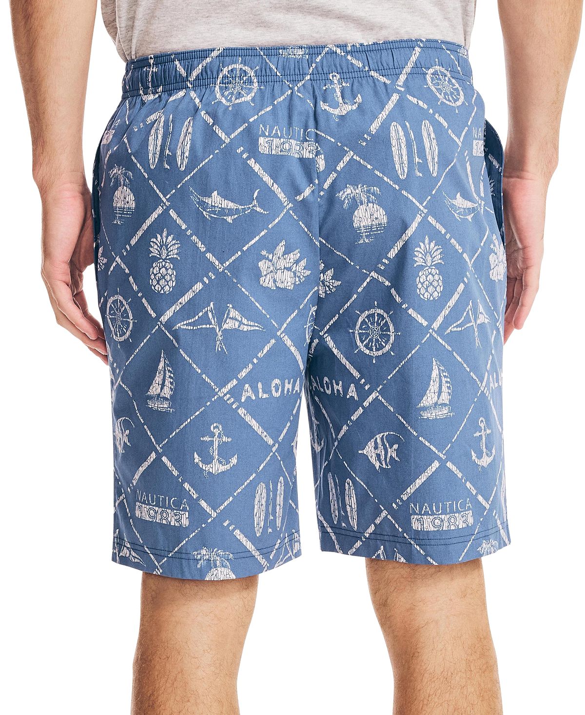 Nautica Men's Aloha Classic-Fit Nautical-Print Cotton Sleep Shorts Blue Size Medium