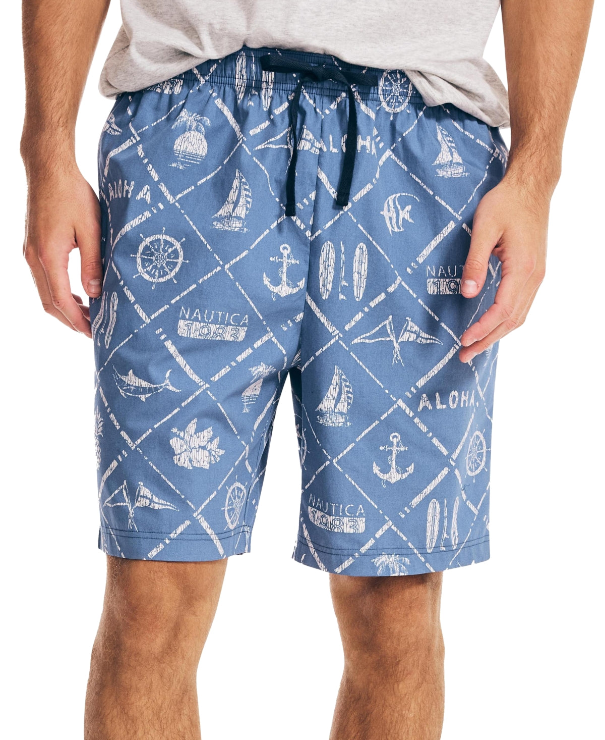 Nautica Men's Aloha Classic-Fit Nautical-Print Cotton Sleep Shorts Blue Size Medium