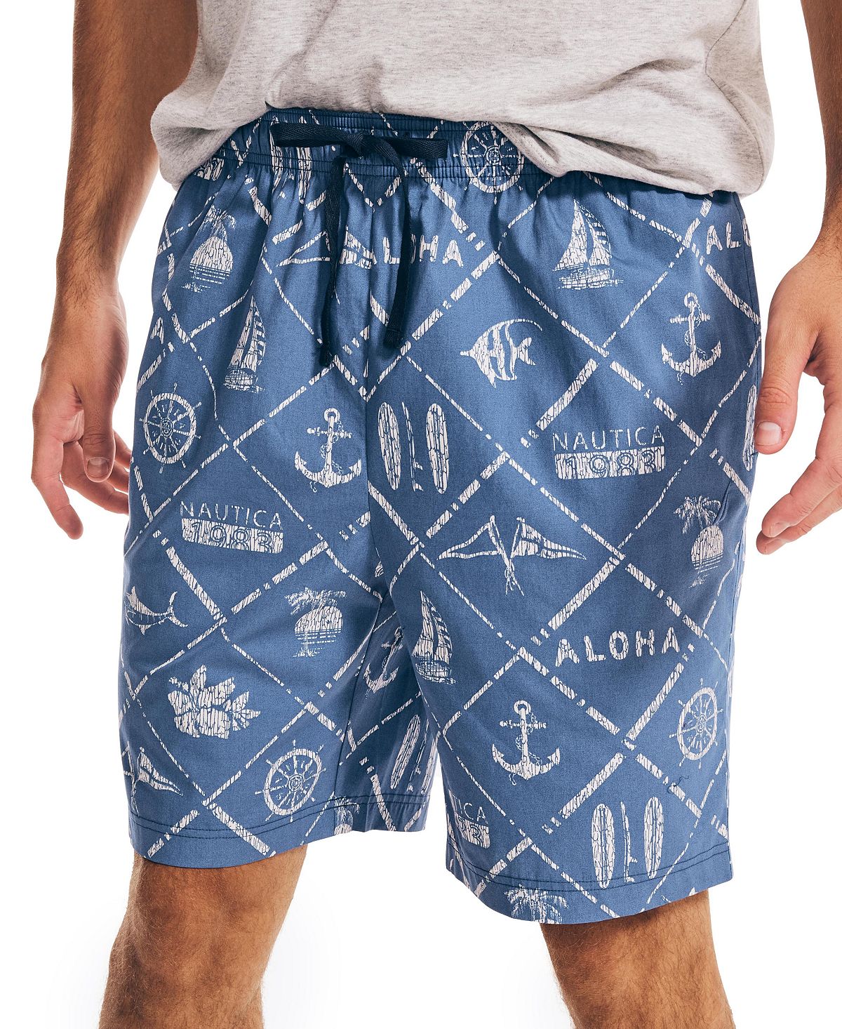 Nautica Men's Aloha Classic Fit Nautical Print Cotton Sleep Shorts Blue Size X-Large