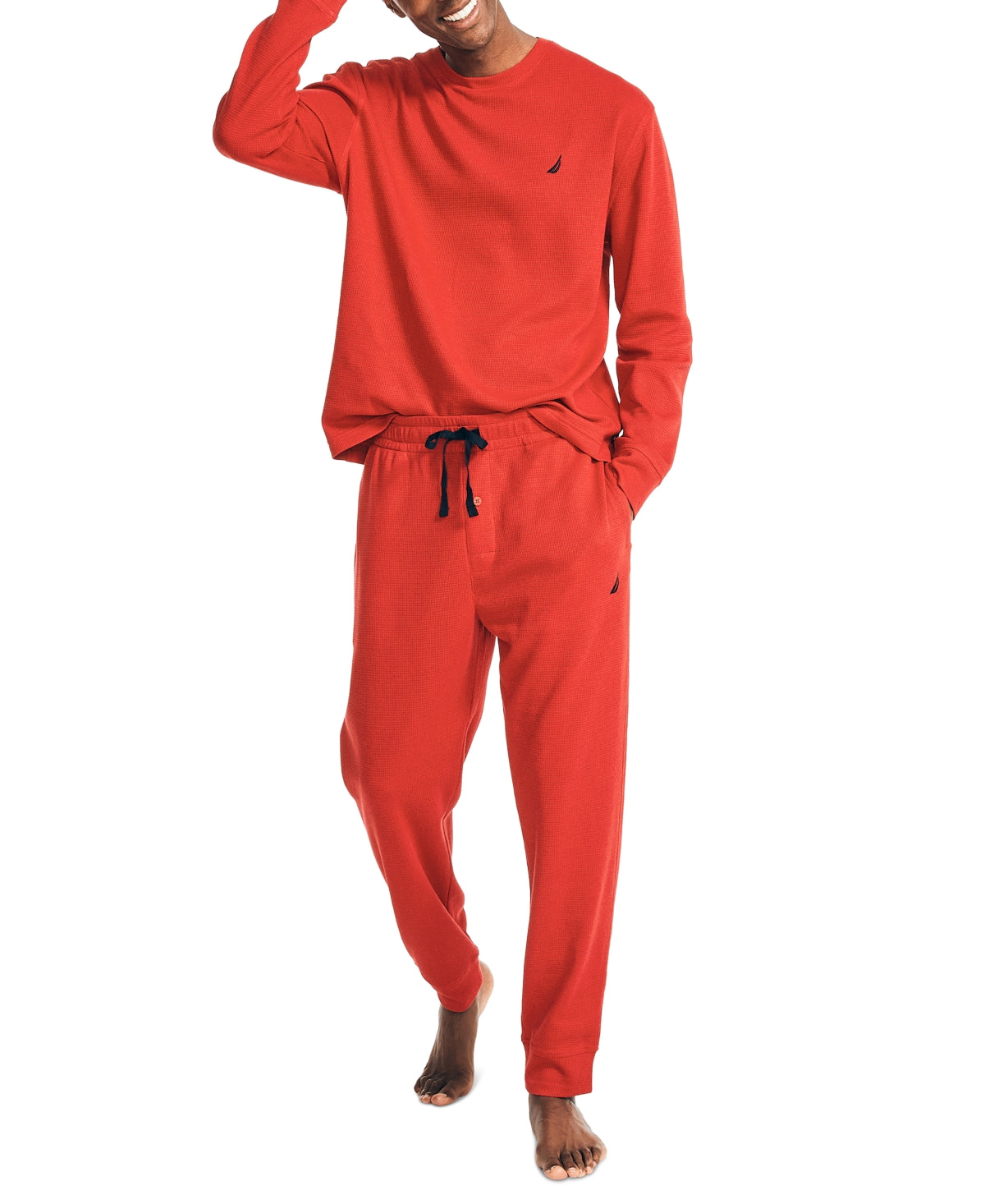 Nautica Men's Waffle Knit Thermal Pajama Set Red Size X-Large – Steals