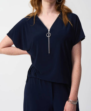 Joseph Ribkoff - V-neck Zip Front Cropped Jumpsuit