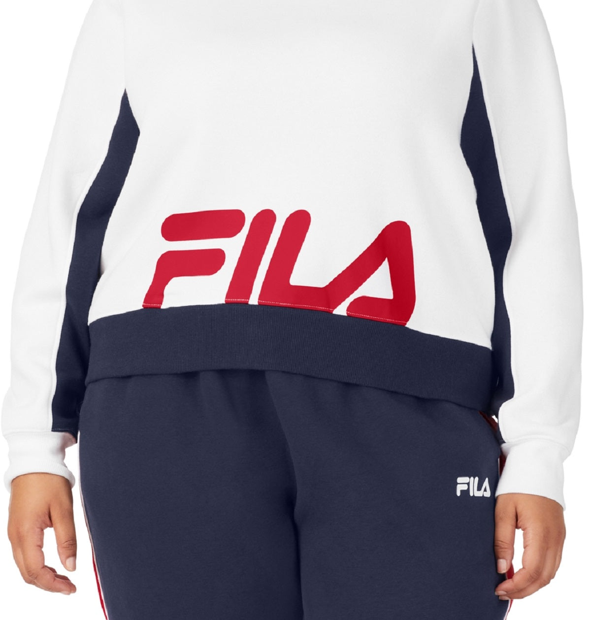 Fila Women's Calm Graphic Colorblocked Sweatshirt White Size 4X