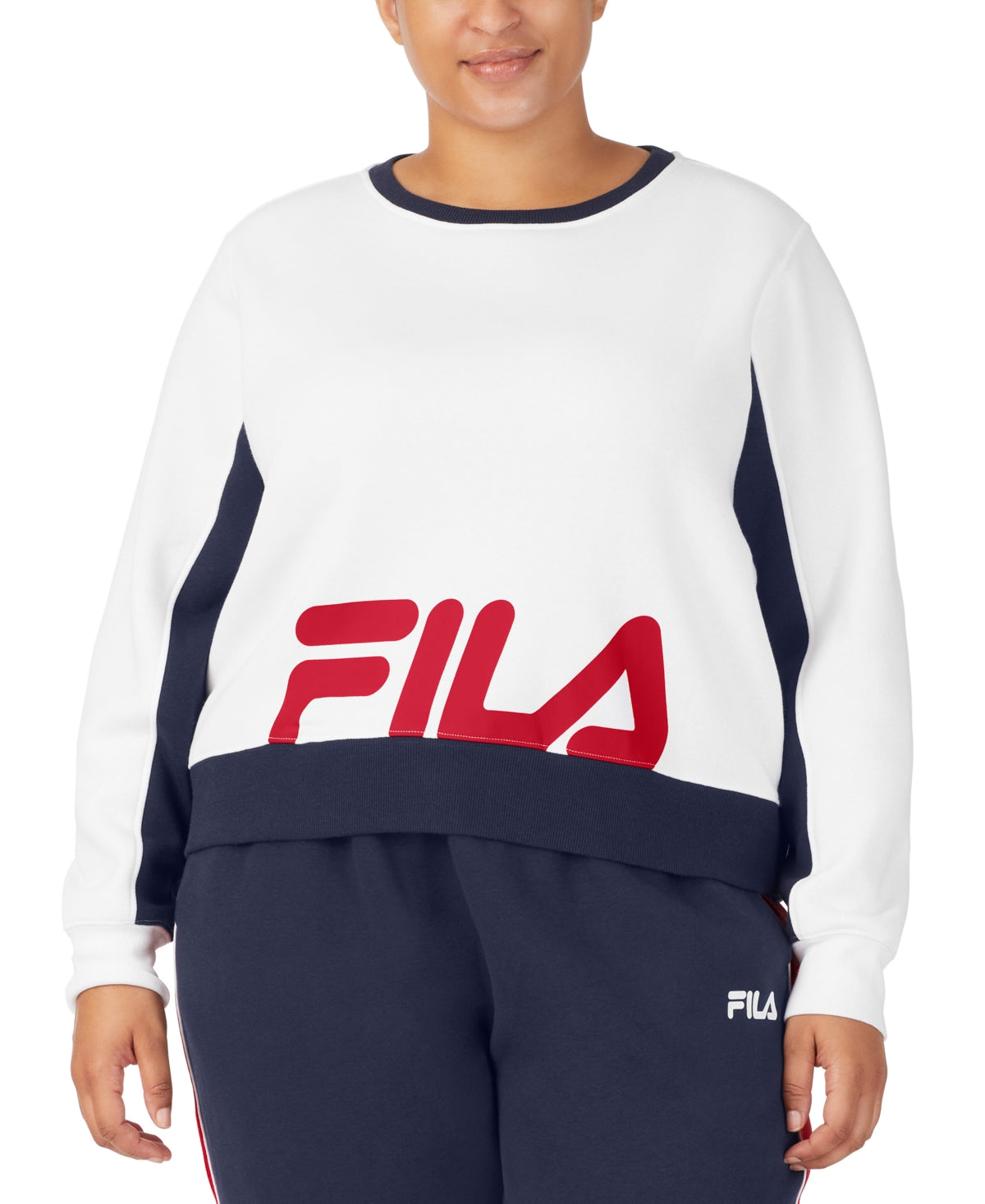 Fila Women's Calm Graphic Colorblocked Sweatshirt White Size 4X