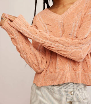 Free People - Washed Cable V-neck Sweater
