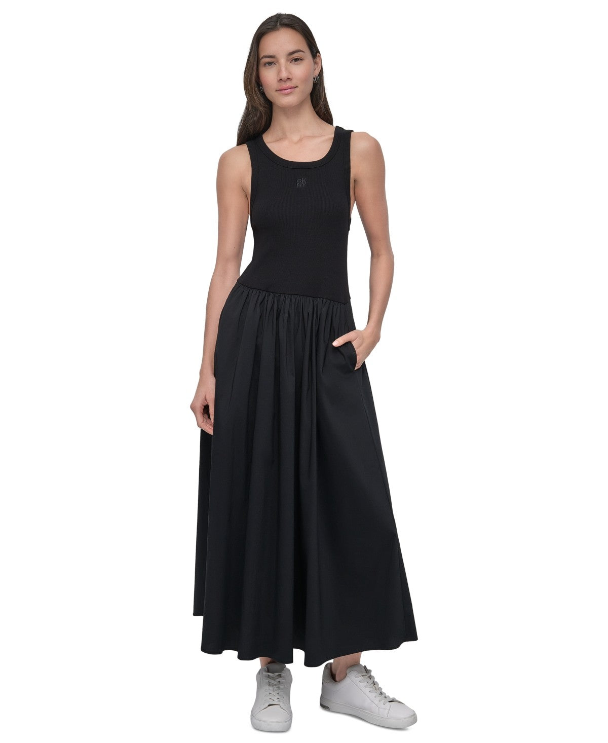 DKNY Jeans Womens Mixed Media Tank Dress Black